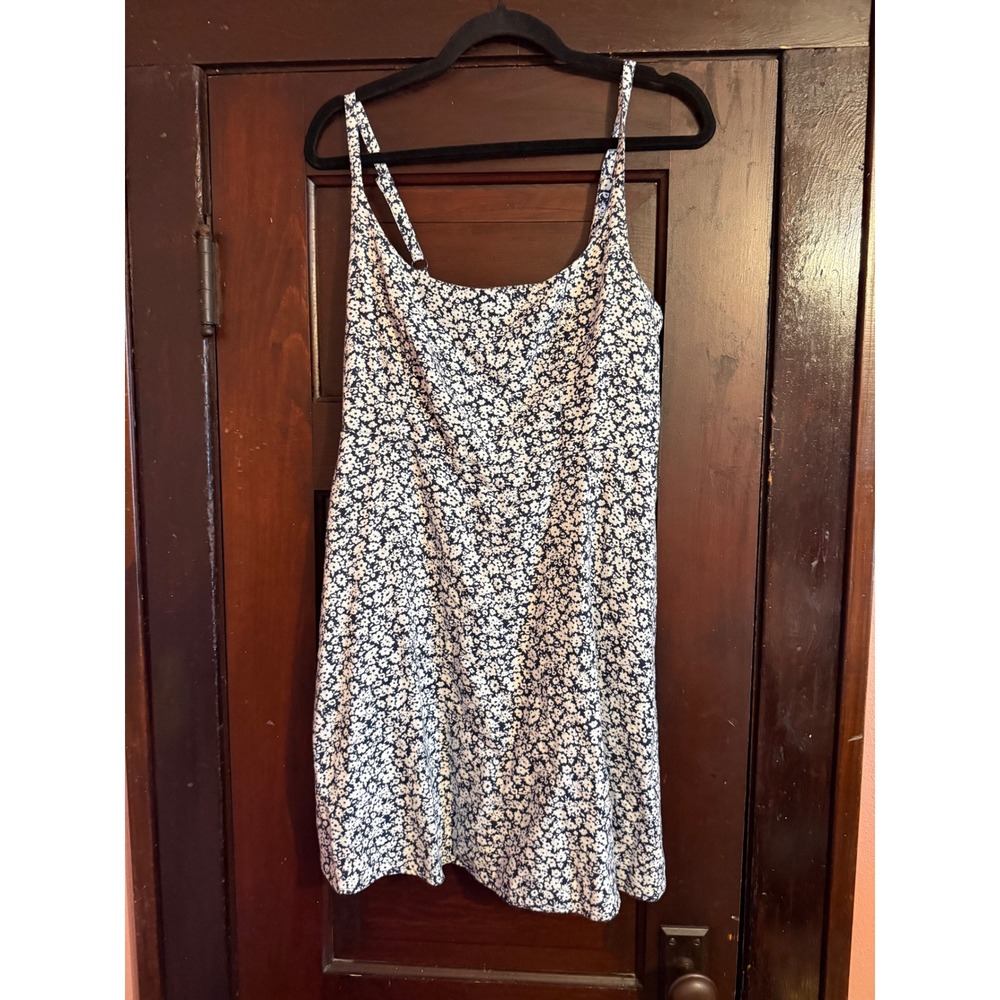 Old Navy Womens Navy Blue‎ White Floral Mini Dress Smocked Back Pockets Medium